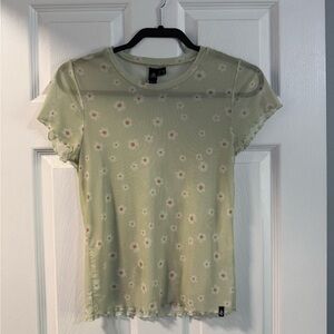 Volcom - Light Green Floral Short Sleeve Sheer Tee - M